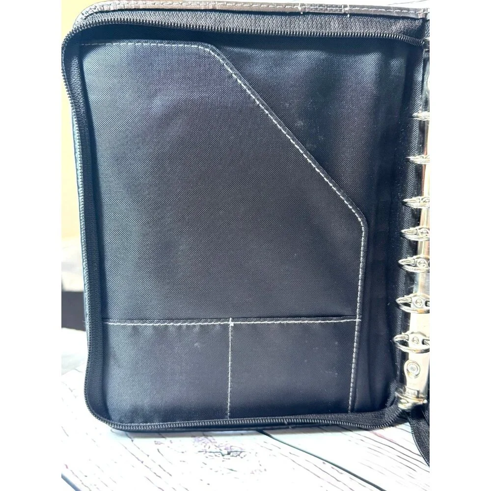 Day-Timer Black Faux Leather Zippered Planner Binder With 7-Ring Organizer